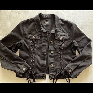 Forever 21 Love tree black denim lace up jacket